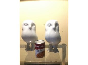 Pair Of White Porcelain Owls By Royal Dux.