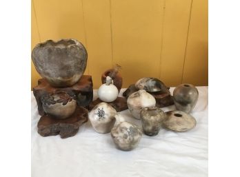 Collection Of 11 Native American Style Polished Pottery Items.