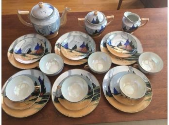15 Pieces Japanese Luster Ware Porcelain Tea Set For 6.