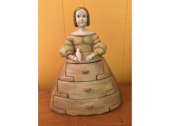 Victorian Woman With A Bird, Ceramic Jewelry Box/ Trinket Box.