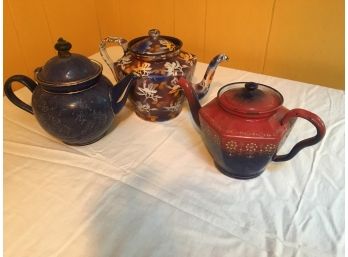Lot Of 3 Enamelware Tea Pots.