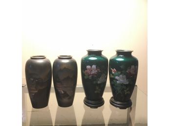 2 Pair Of Brass Japanese Cloisonn Vases.