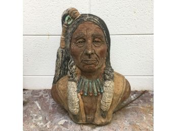 Cement Made Native American Chief  Life Size Head Bust Garden Sculpture.