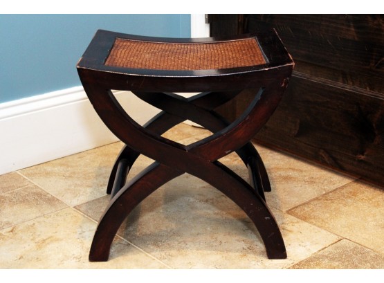 A Wood And Cane Vanity Seat