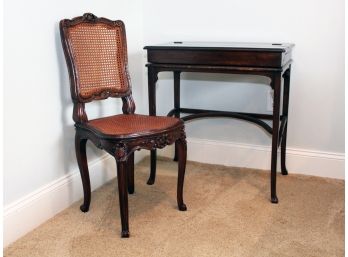 A Vintage Leather Top Writing Desk And Caned Chair In Louis XV Style