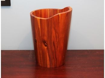 A Carved Wood Wastebasket