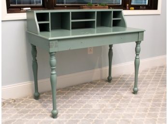 A Painted Wood Desk With Shelf Set On Top By Pottery Barn