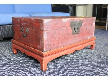 An Antique Asian Painted Chest On Base