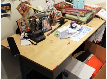 An Artist's Maple Top, Metal Framed Desk