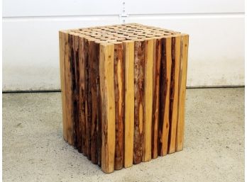 A Natural Wood Live Edge End Table, Or Pedestal