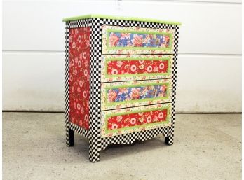 A Whimsical Painted Wood Chest Of Drawers