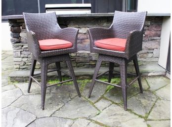 A Pair Of Woven Acrylic Outdoor Bar Stools (AS IS)
