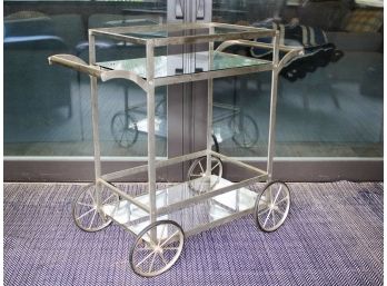 A Modern Brushed Steel Bar Cart