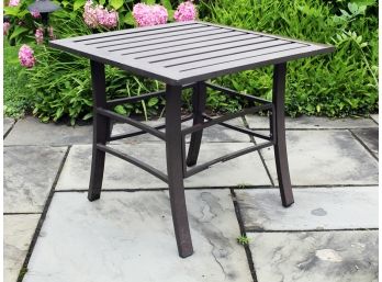 A Tubular Steel Slatted Outdoor Cocktail Table