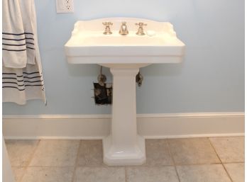 A Pedestal Sink By St. Thomas Creations With Brushed Nickel Fittings