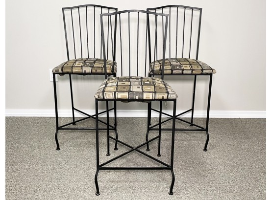 A Trio Of Wrought Iron Bar Stools By Crate & Barrel