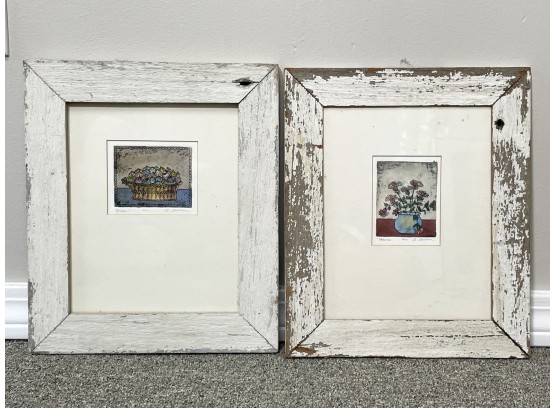 Signed Italian Prints In Weathered Wood Frames