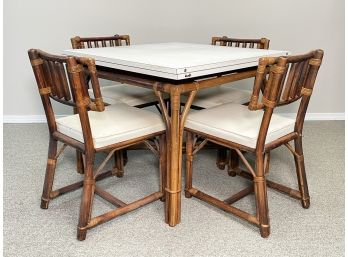 A Vintage Ficks Reed Rattan And Formica Flip Top Dining Table And Set Of 4 Chairs