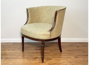 A Vintage Upholstered Club Chair In Geometric Print With Nailhead Trim