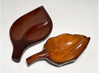 A Pairing Of Carved Wood Leaf Motif Serving Trays