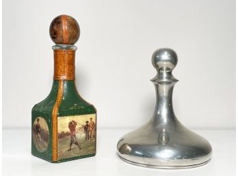Vintage Decanters - Painted Leather And Polished Alloy