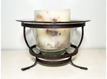 A Large Candle Hurricane In Metal Holder By Pottery Barn