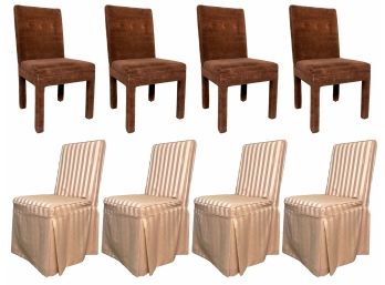 A Set Of 4 Vintage Parsons Chairs, With Sateen Stripe Slipcovers