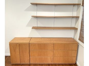 A Modern Oak Console And Wall Shelves
