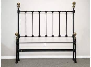 A Vintage Metal And Brass Queen Size Headboard And Footboard