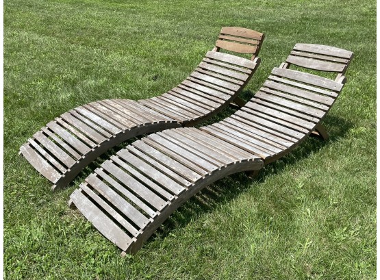 A Pair Of Modern Teak 'S' Lounge Chairs (AS IS)