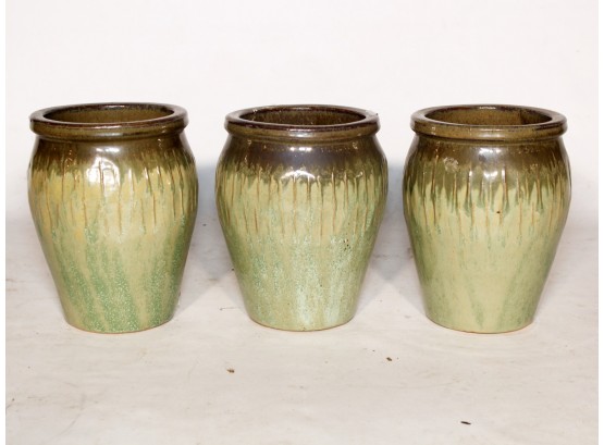 A Trio Of Glazed Ceramic Planters