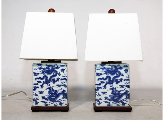 A Pair Of Glazed Transferware Lamps By Ralph Lauren