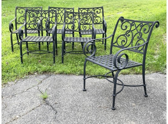 A Set Of 6 Cast Aluminum Outdoor Chairs By Outdoor Classics