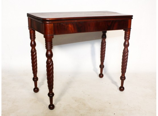 A Vintage Mahogany Flip Top Console Table With Turned Legs