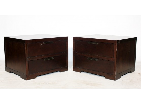 A Pair Of Modern Wood Nighstands By Crate & Barrel
