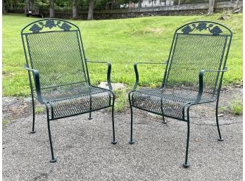 A Pair Of Vintage Wrought Iron Arm Chairs, Possibly Woodard