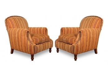 A Pair Of Deco Inspired Upholstered Arm Chairs With Nailhead Trim By Lee Industries