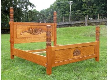 A Large Carved Wood King Bedstead By Morrelli