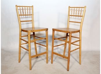 A Pair Of Solid Wood Faux Bamboo Bar Stools