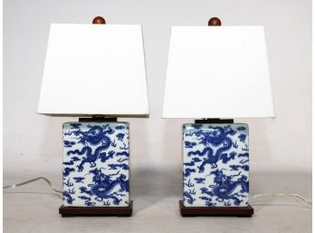 A Pair Of Glazed Transferware Lamps By Ralph Lauren