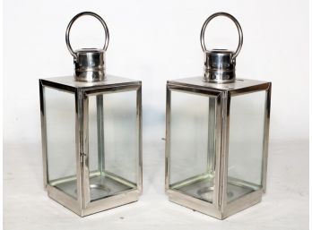 A Pair Of Chrome Candle Lanterns