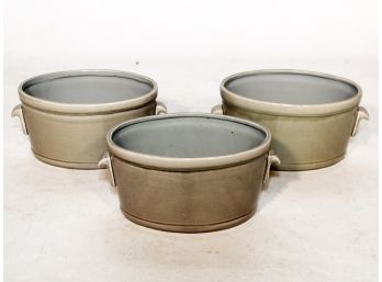 A Set Of 3 Glazed Ceramic Casseroles
