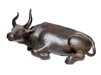 An Asian Carved Wood Bull