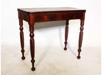 A Vintage Mahogany Flip Top Console Table With Turned Legs