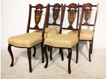 A Set Of 4 19th Century Inlaid Marquetry Side Chairs