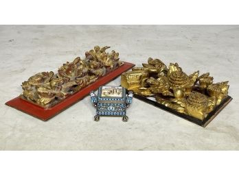 A Collection Of Antique Asian Architectural Details And A Cloisonne Box