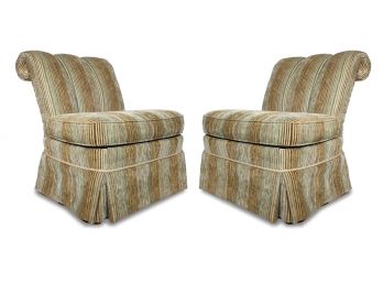 A Pair Of Upholstered And Skirted Slipper Chairs By Highland House