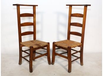A Pair Of Vintage Ladder Back Rush Seated Chairs