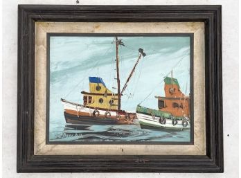 A Vintage Oil On Canvas, Harbor Scene, Signed Beauvais
