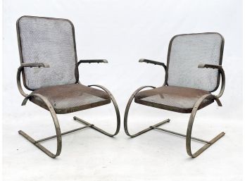 A Pair Of 1950's Vintage Wrought Iron Mesh Rockers
